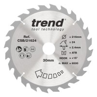 Trend Wood Circular Saw Blade - 216mm dia x 2.4 kerf x 30 bore 24T