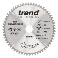 Trend Wood Mitre Saw Blade - 210mm dia x 2.4 kerf x 30 bore 60T