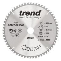 Trend Wood Mitre Saw Blade - 250mm dia x 3.0 kerf x 30 bore 30T