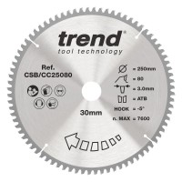 Trend Wood Mitre Saw Blade - 250mm dia x 3.0 kerf x 30 bore 80T