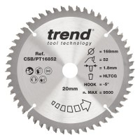 Trend Laminate / HPL Circular Saw Blade - 168mm dia x 1.8 kerf x 20 bore 52T