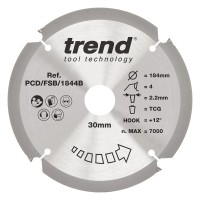 Trend PCD Fibre Cement Circular Saw Blade - 184mm dia x 2.2 kerf x 30 bore 4T