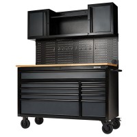 BUNKER Roller Workstation with Workbench, 10 Drawer, 56\" Grey - 08242