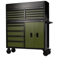 BUNKER Combined Roller Cabinet and Tool Chest, 13 Drawer, 52\" Green - 24255