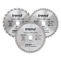 Trend CraftPro Triple Pack Mixed Saw Blade - 165mm dia x 1.5 kerf x 20 bore 24T 40T 52T