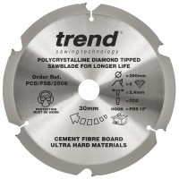 Trend PCD Fibreboard Saw Blade - 250mm dia x 2.4 kerf x 30 bore 6T