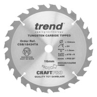 Trend CraftPro Thin Kerf Cordless Saw Blade - 184mm dia x 1.8 kerf x 16 bore 24T