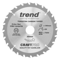 Trend CraftPro Thin Kerf Cordless Saw Blade - 190mm dia x 2 kerf x 30 bore 24T